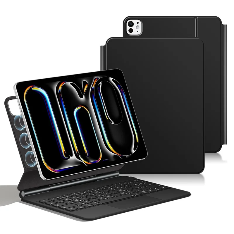 Tastiera con connessione diretta tramite Pogo Pin Smart per iPad Pro 11 (2024) (Layout Arabo) + Cover in pelle per tablet - Nero