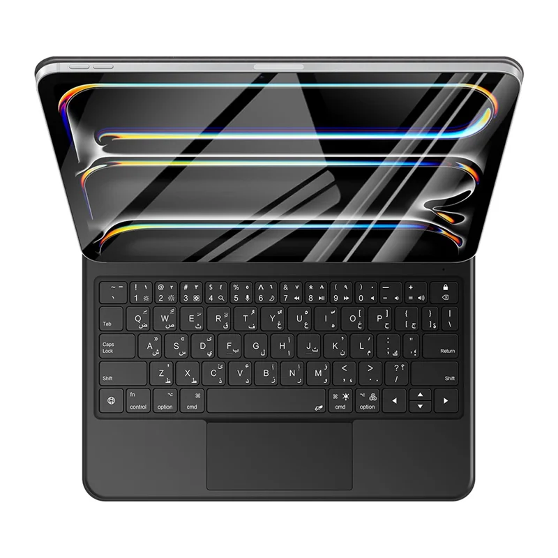 Tastiera con connessione diretta tramite Pogo Pin Smart per iPad Pro 11 (2024) (Layout Arabo) + Cover in pelle per tablet - Nero