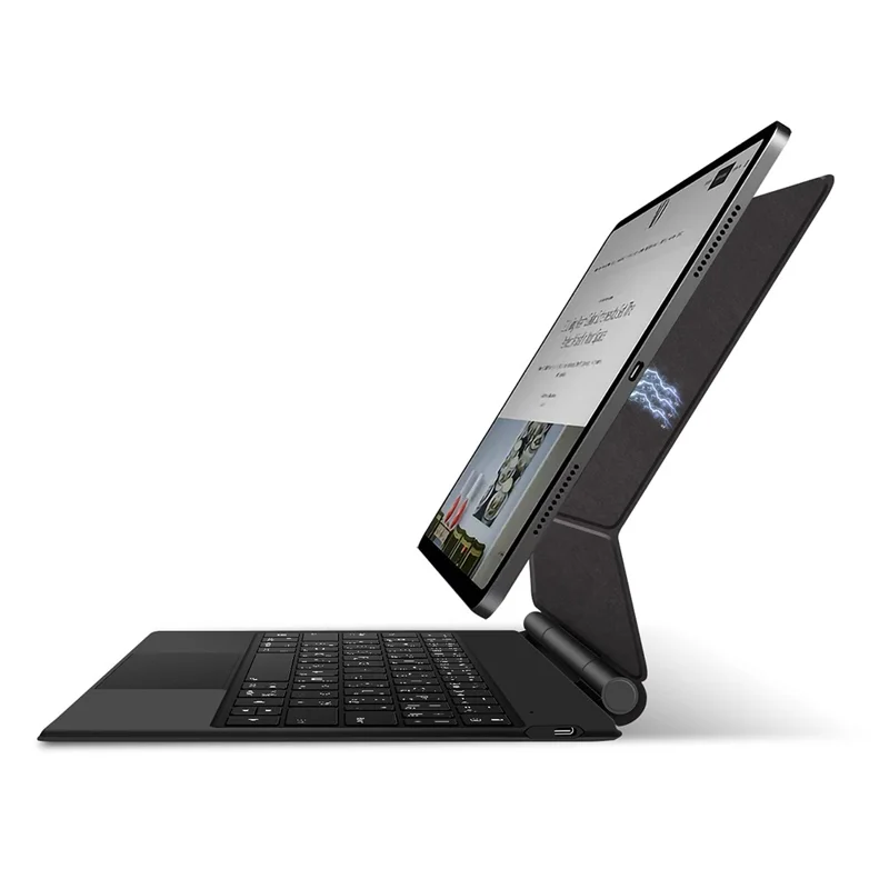 Tastiera con connessione diretta tramite Pogo Pin Smart per iPad Pro 11 (2024) (Layout Arabo) + Cover in pelle per tablet - Nero
