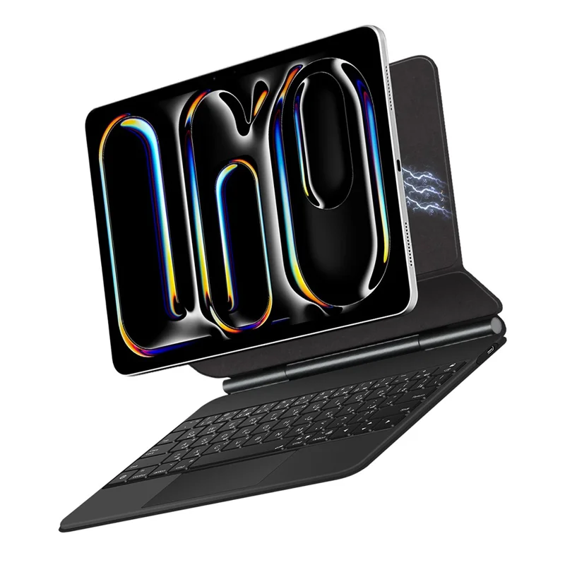 Tastiera con connessione diretta tramite Pogo Pin Smart per iPad Pro 11 (2024) (Layout Arabo) + Cover in pelle per tablet - Nero