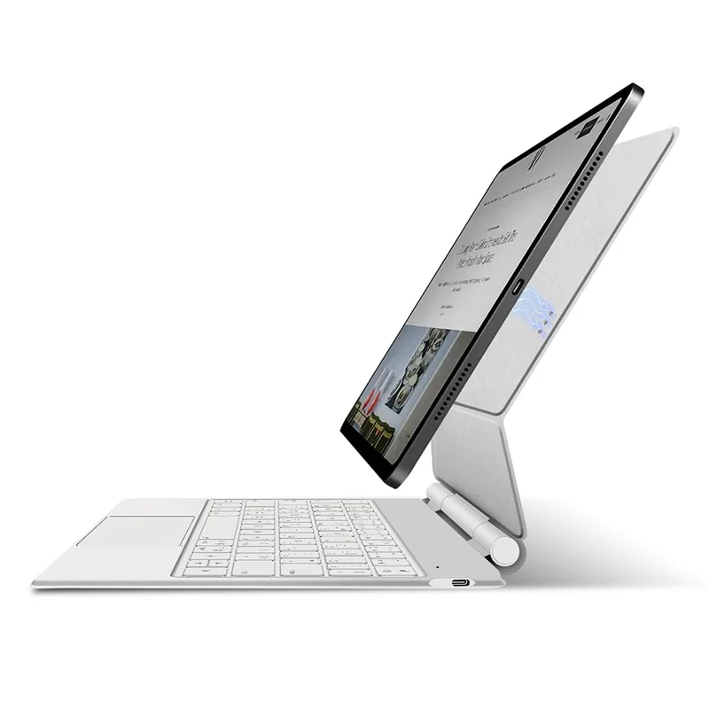 For iPad Pro 11 (2025) / (2024) Smart Pogo Pin Direct Connection Keyboard (Arabic Layout) + Leather Tablet Case - White