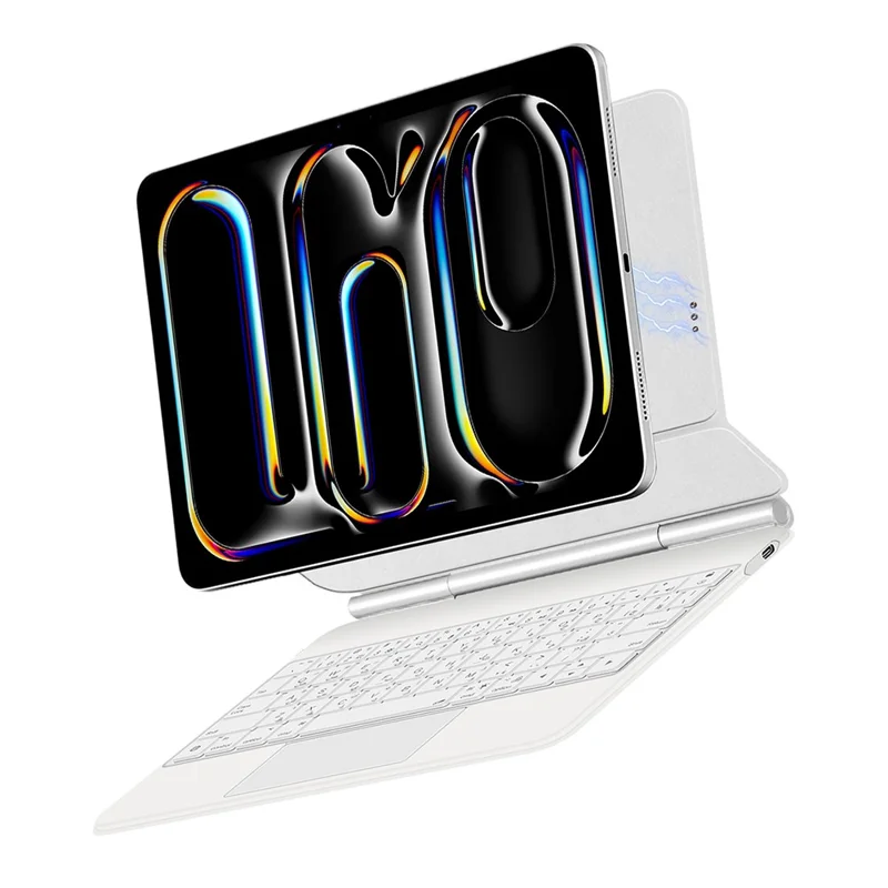 For iPad Pro 11 (2025) / (2024) Smart Pogo Pin Direct Connection Keyboard (Arabic Layout) + Leather Tablet Case - White