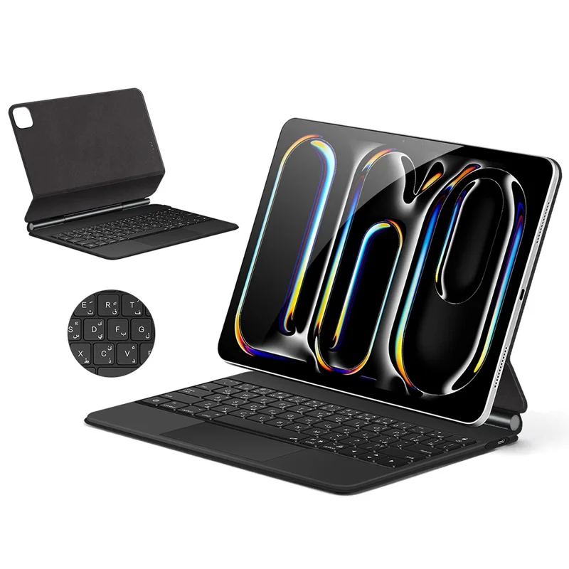 Tastiera con connessione diretta tramite pin Pogo per iPad Pro 13 (2024) (Layout arabo) + Custodia in pelle per tablet - Nero