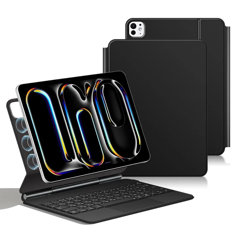Für iPad Pro 13 (2024) Smart Pogo Pin Direktverbindungs-Tastatur (Russisches Layout) + Leder Tablet Hülle - Schwarz