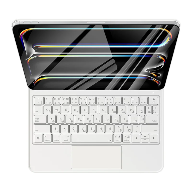 For iPad Pro 13 (2025) / 13 (2024) Smart Pogo Pin Direct Connection Keyboard (Russian Layout) + Leather Tablet Case - White