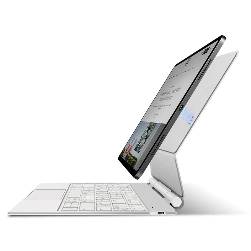 For iPad Pro 13 (2025) / 13 (2024) Smart Pogo Pin Direct Connection Keyboard (Russian Layout) + Leather Tablet Case - White