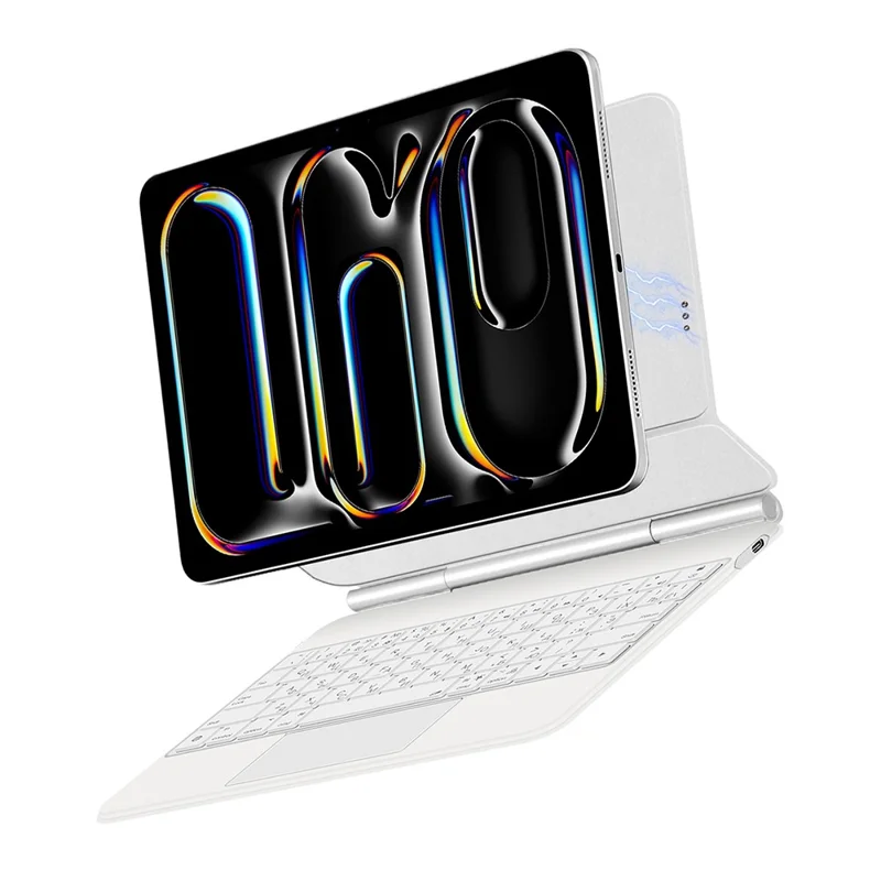 For iPad Pro 13 (2025) / 13 (2024) Smart Pogo Pin Direct Connection Keyboard (Russian Layout) + Leather Tablet Case - White