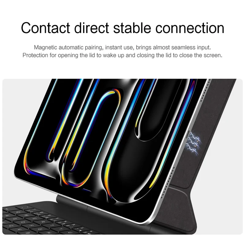 Für iPad Pro 13 (2024) Intelligente Pogo-Pin-Direktverbindungs-Tastatur + Ledertasche - Schwarz