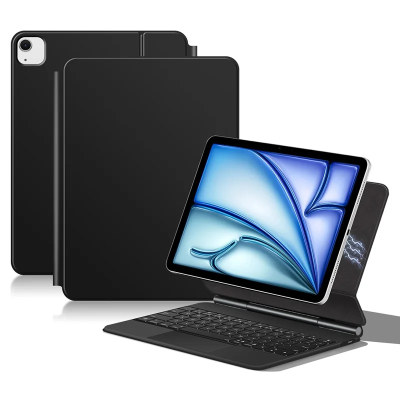 Magic Keyboard per iPad Air 11 (2024) / Air (2022) / (2020) / Pro 11 (2022) / (2021) / (2020) / (2018) Tastiera con connessione diretta Pogo Pin + Custodia in pelle - Nero