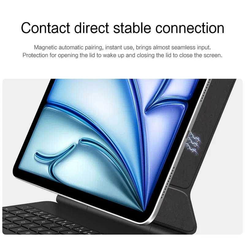 Magic Keyboard per iPad Air 11 (2024) / Air (2022) / (2020) / Pro 11 (2022) / (2021) / (2020) / (2018) Tastiera con connessione diretta Pogo Pin + Custodia in pelle - Nero