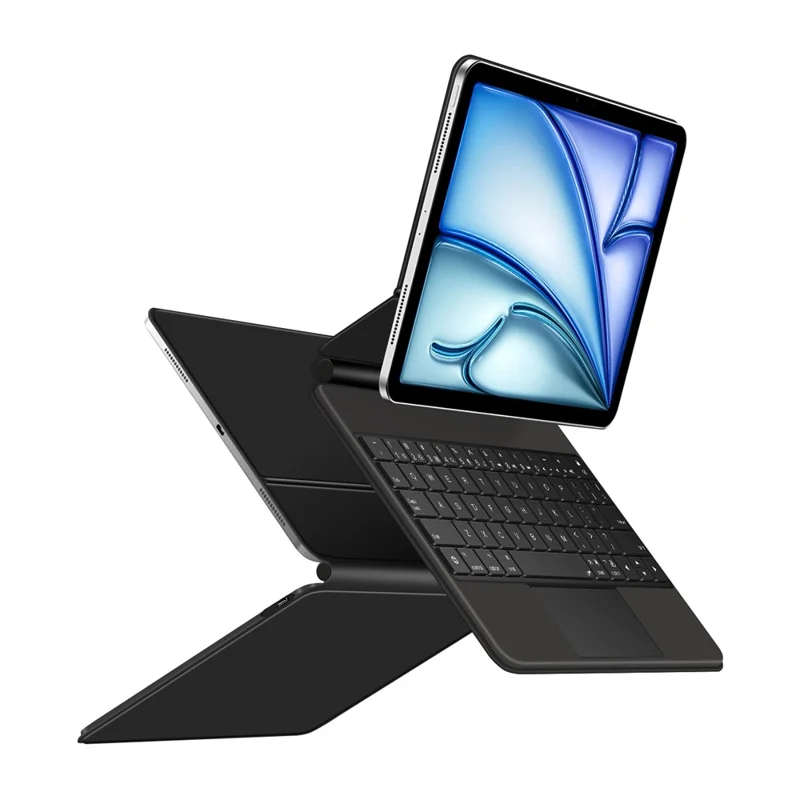 Magic Keyboard per iPad Air 11 (2024) / Air (2022) / (2020) / Pro 11 (2022) / (2021) / (2020) / (2018) Tastiera con connessione diretta Pogo Pin + Custodia in pelle - Nero