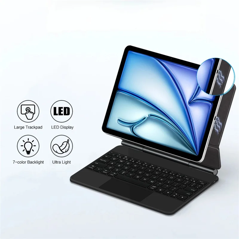 Magic Keyboard per iPad Air 11 (2024) / Air (2022) / (2020) / Pro 11 (2022) / (2021) / (2020) / (2018) Tastiera con connessione diretta Pogo Pin + Custodia in pelle - Nero