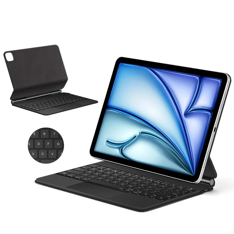 Magic Keyboard per iPad Air 11 (2024) / Air (2022) / (2020) / Pro 11 (2022) / (2021) / (2020) / (2018) Tastiera con connessione diretta Pogo Pin + Custodia in pelle - Nero