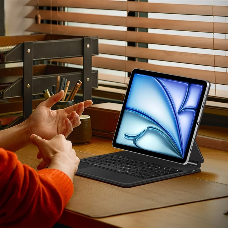Magic Keyboard per iPad Air 11 (2024) / Air (2022) / (2020) / Pro 11 (2022) / (2021) / (2020) / (2018) Tastiera con connessione diretta Pogo Pin + Custodia in pelle - Nero