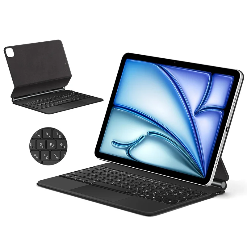 Keyboard For iPad Air 11 (2025) (2024) / Air (2022) (2020) / Pro 11 (2022) (2021) (2020) (2018) Pogo Pin Direct Connection Keyboard (Russian) - Black