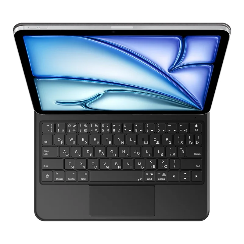 Keyboard For iPad Air 13 inch (2025) (2024) / Pro 12.9 (2022) (2021) (2020) (2018) Pogo Pin Direct Connection Keyboard (Russian) Leather Case - Black