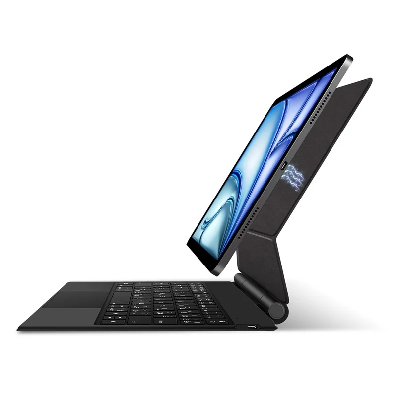 Keyboard For iPad Air 13 inch (2025) (2024) / Pro 12.9 (2022) (2021) (2020) (2018) Pogo Pin Direct Connection Keyboard (Russian) Leather Case - Black