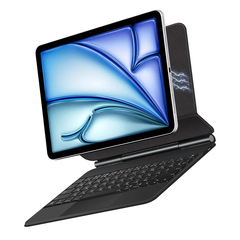 Keyboard For iPad Air 13 inch (2025) (2024) / Pro 12.9 (2022) (2021) (2020) (2018) Pogo Pin Direct Connection Keyboard (Russian) Leather Case - Black