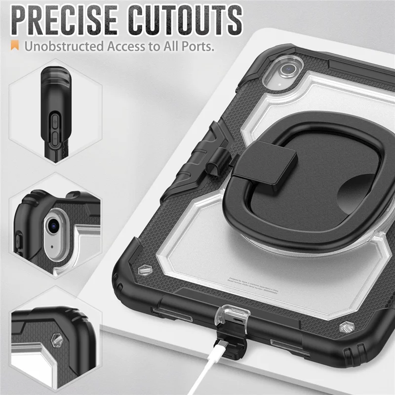 For iPad (2025) / iPad 10.9 (2022) Kickstand Case PC + Silicone Tablet Cover with Shoulder Strap