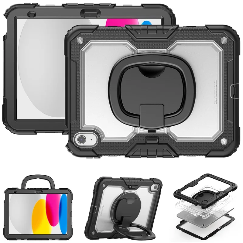 For iPad (2025) / iPad 10.9 (2022) Kickstand Case PC + Silicone Tablet Cover with Shoulder Strap