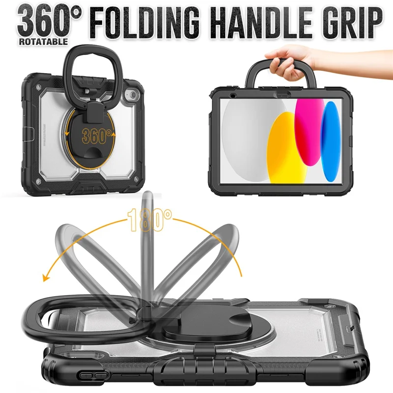 For iPad (2025) / iPad 10.9 (2022) Kickstand Case PC + Silicone Tablet Cover with Shoulder Strap