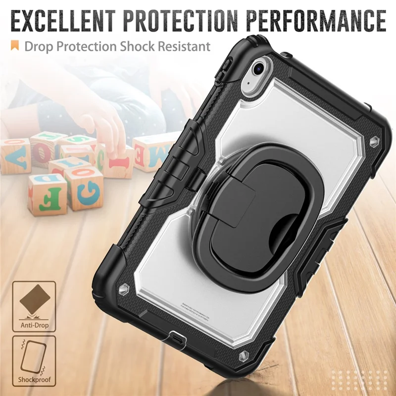 For iPad (2025) / iPad 10.9 (2022) Kickstand Case PC + Silicone Tablet Cover with Shoulder Strap
