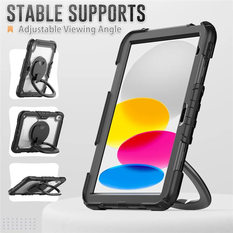 For iPad (2025) / iPad 10.9 (2022) Kickstand Case PC + Silicone Tablet Cover with Shoulder Strap