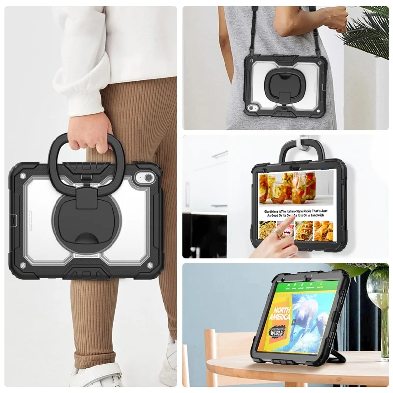 For iPad (2025) / iPad 10.9 (2022) Kickstand Case PC + Silicone Tablet Cover with Shoulder Strap