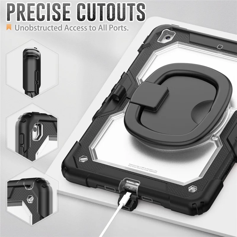 For iPad 10.2 (2021) / (2019) / (2020) Kickstand Case PC + Silicone Tablet Cover with Shoulder Strap