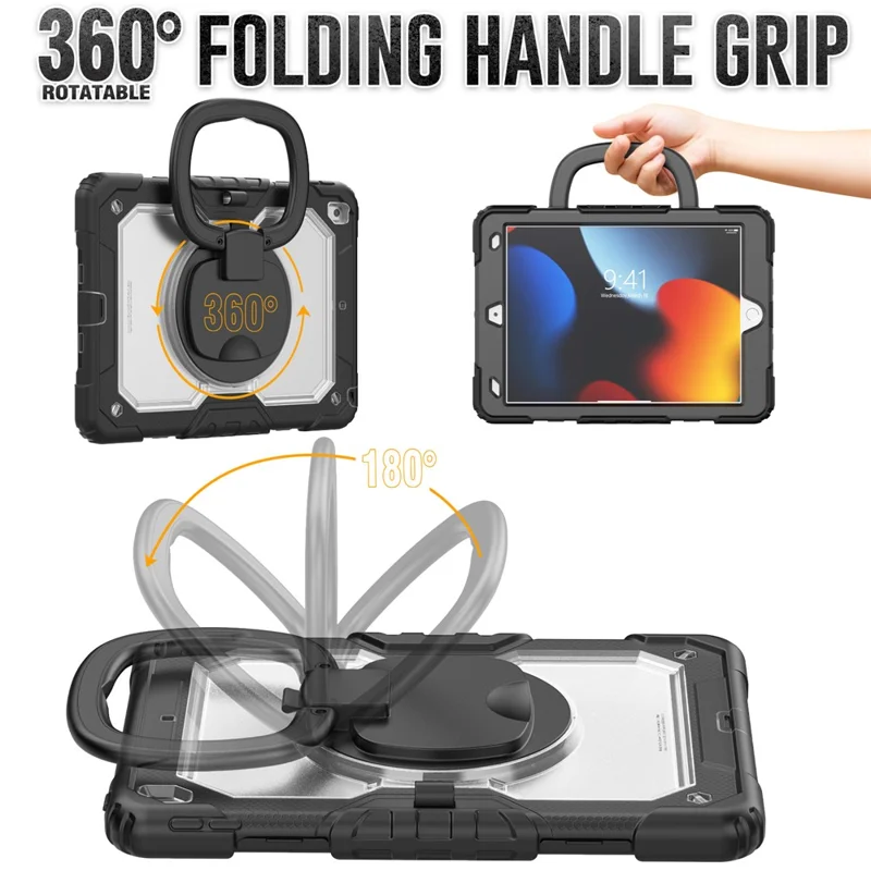 For iPad 10.2 (2021) / (2019) / (2020) Kickstand Case PC + Silicone Tablet Cover with Shoulder Strap