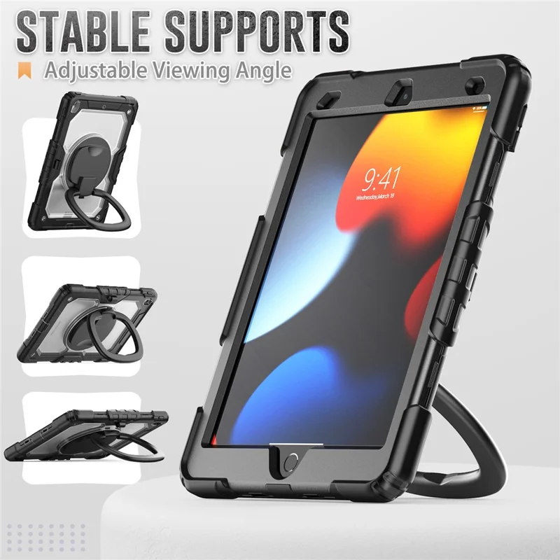 For iPad 10.2 (2021) / (2019) / (2020) Kickstand Case PC + Silicone Tablet Cover with Shoulder Strap