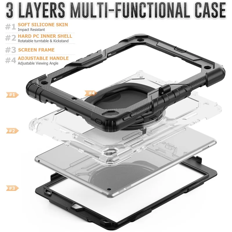 For iPad 10.2 (2021) / (2019) / (2020) Kickstand Case PC + Silicone Tablet Cover with Shoulder Strap