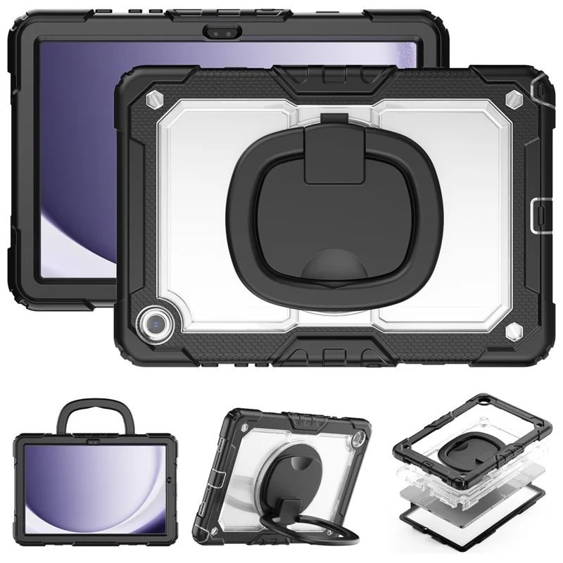 For Samsung Galaxy Tab A9+ SM-X210 / X216 / X218 Kickstand Case PC + Silicone Tablet Cover with Shoulder Strap