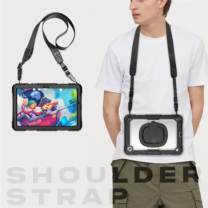 For Samsung Galaxy Tab A9+ SM-X210 / X216 / X218 Kickstand Case PC + Silicone Tablet Cover with Shoulder Strap