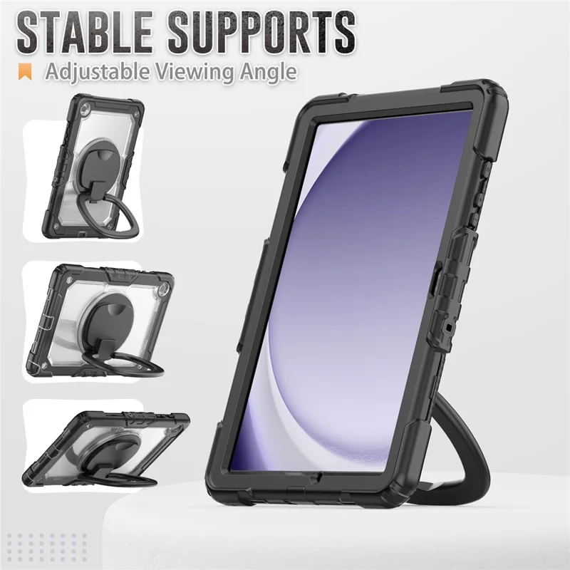 For Samsung Galaxy Tab A9+ SM-X210 / X216 / X218 Kickstand Case PC + Silicone Tablet Cover with Shoulder Strap