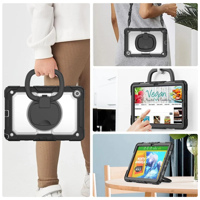 For Samsung Galaxy Tab A9+ SM-X210 / X216 / X218 Kickstand Case PC + Silicone Tablet Cover with Shoulder Strap