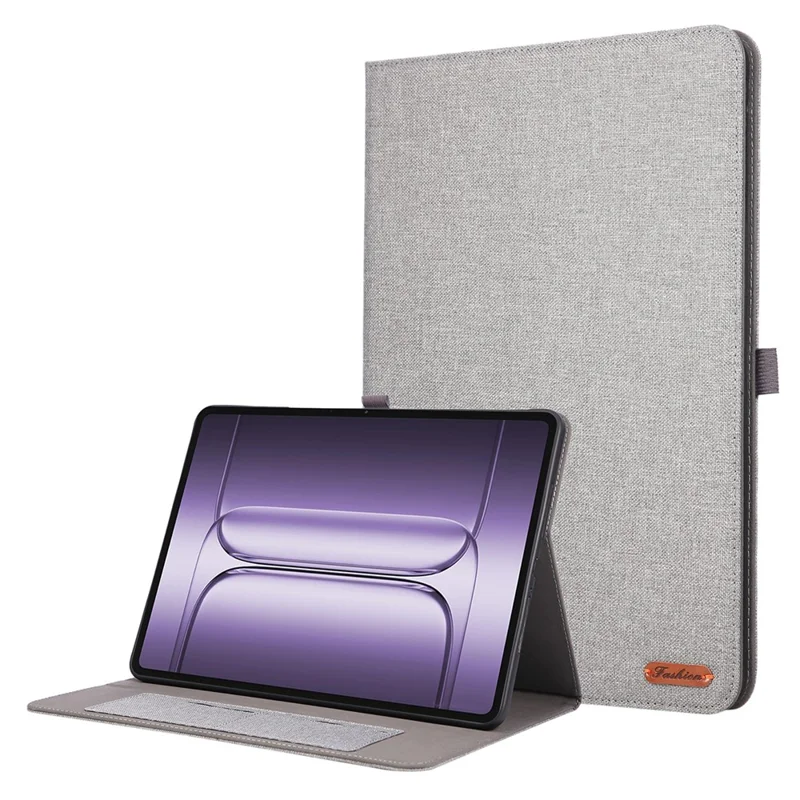 For OnePlus Pad 3 Case with Stand Card Holder Cloth Texture Leather Tablet Cover - Grey