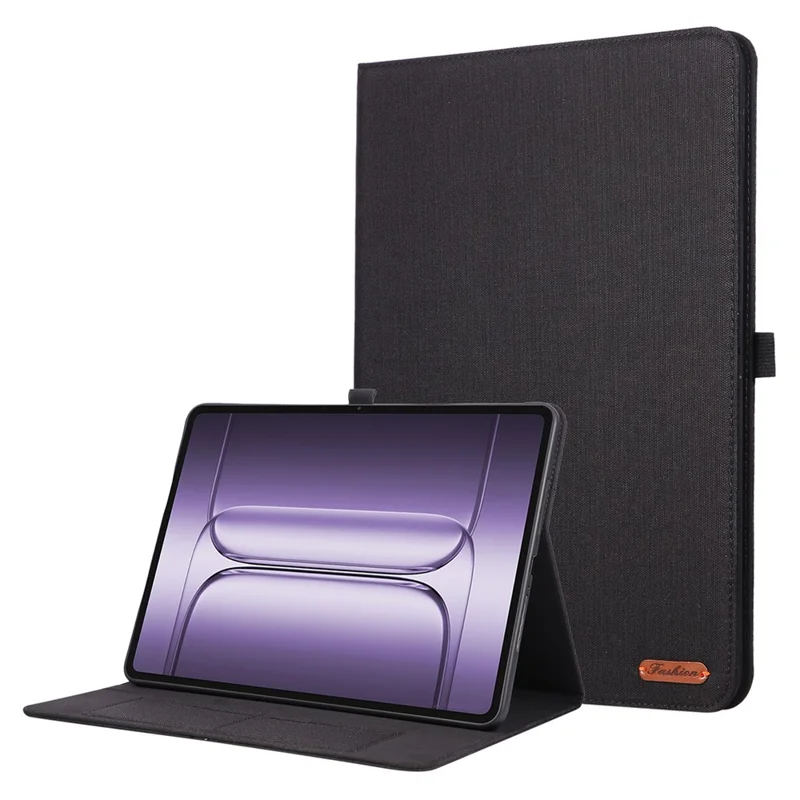 For OnePlus Pad 3 Case with Stand Card Holder Cloth Texture Leather Tablet Cover - Black