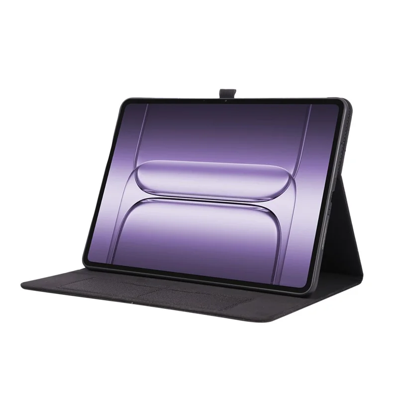 For OnePlus Pad 3 Case with Stand Card Holder Cloth Texture Leather Tablet Cover - Black