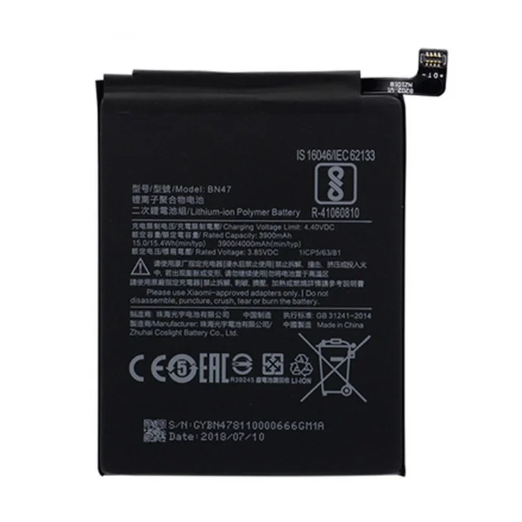For Xiaomi Mi A2 Lite / Xiaomi Redmi 6 Pro 3.85V 3900mAh Li-ion Polymer Battery Replacement Part (Encode: BN47) (without Logo)