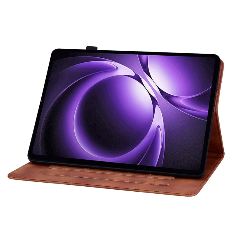 For Xiaomi Redmi K Pad Case Lily Flower Imprint Card Slots Leather Tablet Cover - Brown