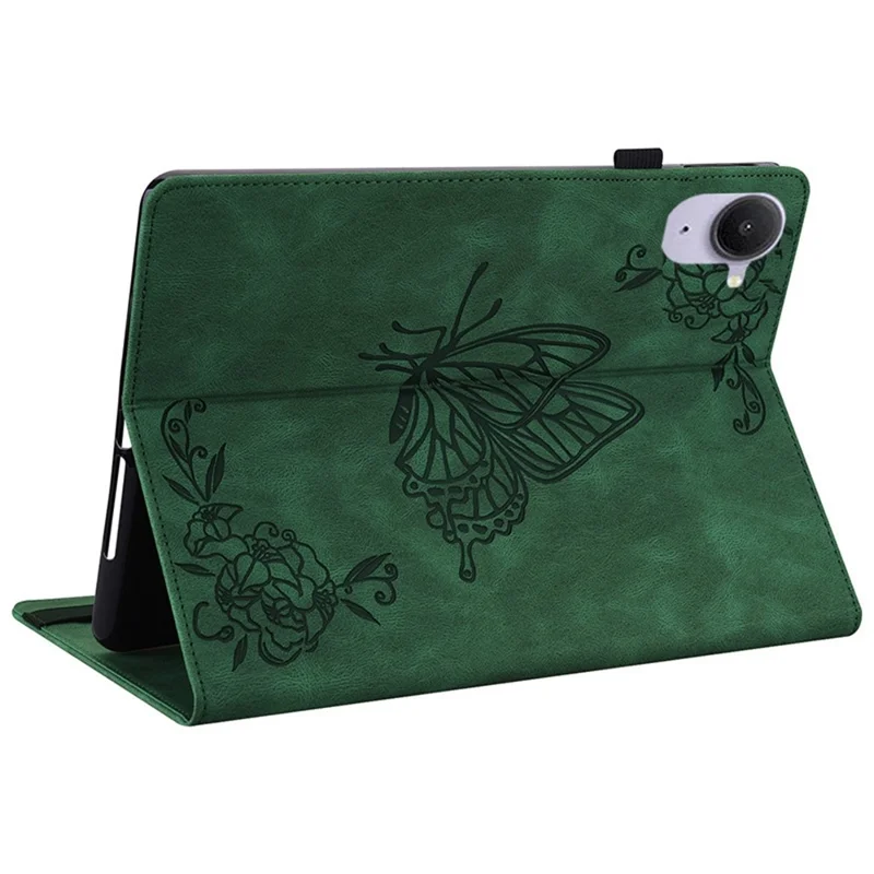 Für Xiaomi Redmi K Pad Hülle Schmetterling Blume Aufdruck PU-Leder Tablet-Hülle mit Kartenfächern - Grün