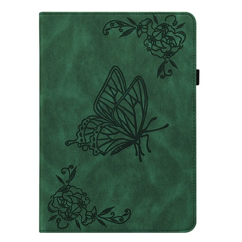 Für Xiaomi Redmi K Pad Hülle Schmetterling Blume Aufdruck PU-Leder Tablet-Hülle mit Kartenfächern - Grün