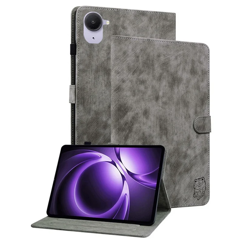 Étui pour tablette Xiaomi Redmi K Pad - Motif Tigre, Cuir PU Anti-Rayures - Gris