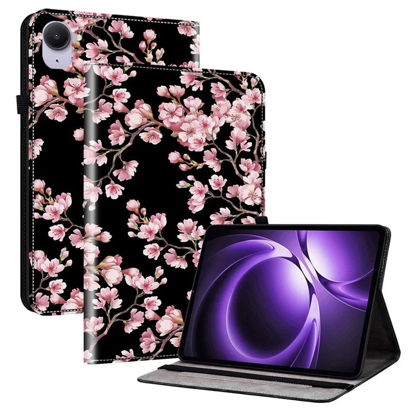 For Xiaomi Redmi K Pad Leather Case Pattern Printed Stand Tablet Cover with Card Slots - Plum Blossom