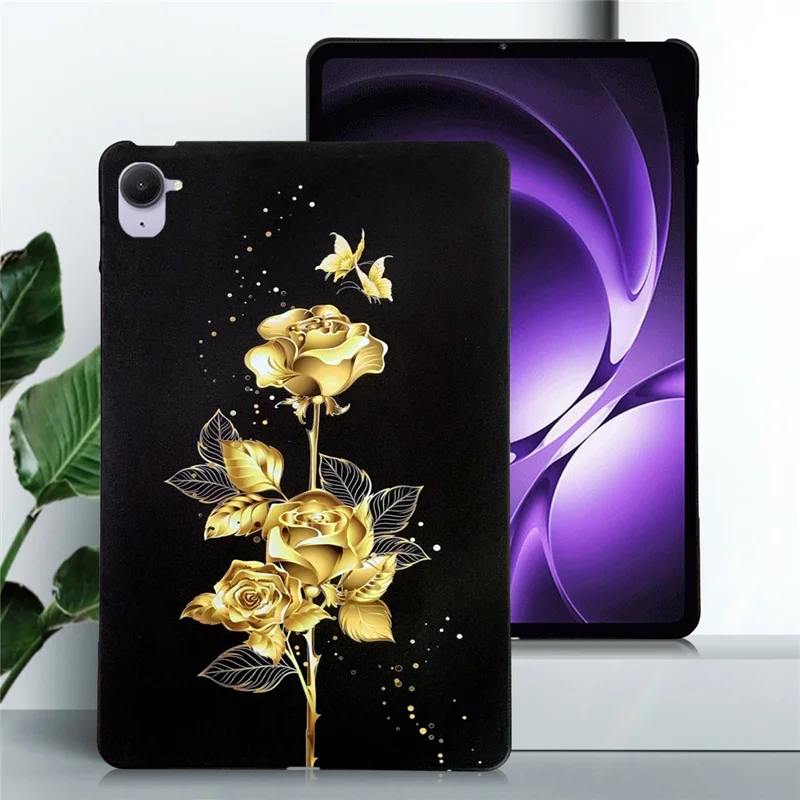 For Xiaomi Redmi K Pad TPU Case Pattern Printing Slim Tablet Protective Cover - Golden Butterfly Rose