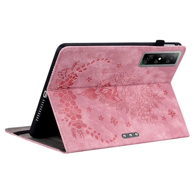 For Infinix Xpad GT Case Card Holder Anti-Scratch Leather Cover Rose Flower Imprint - Pink