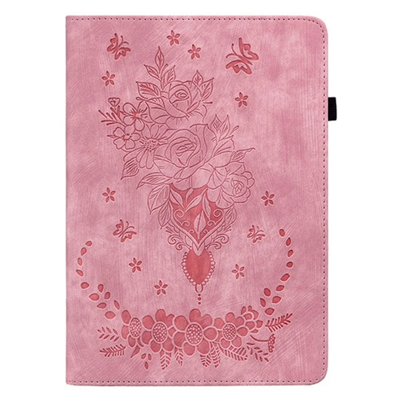 For Infinix Xpad GT Case Card Holder Anti-Scratch Leather Cover Rose Flower Imprint - Pink