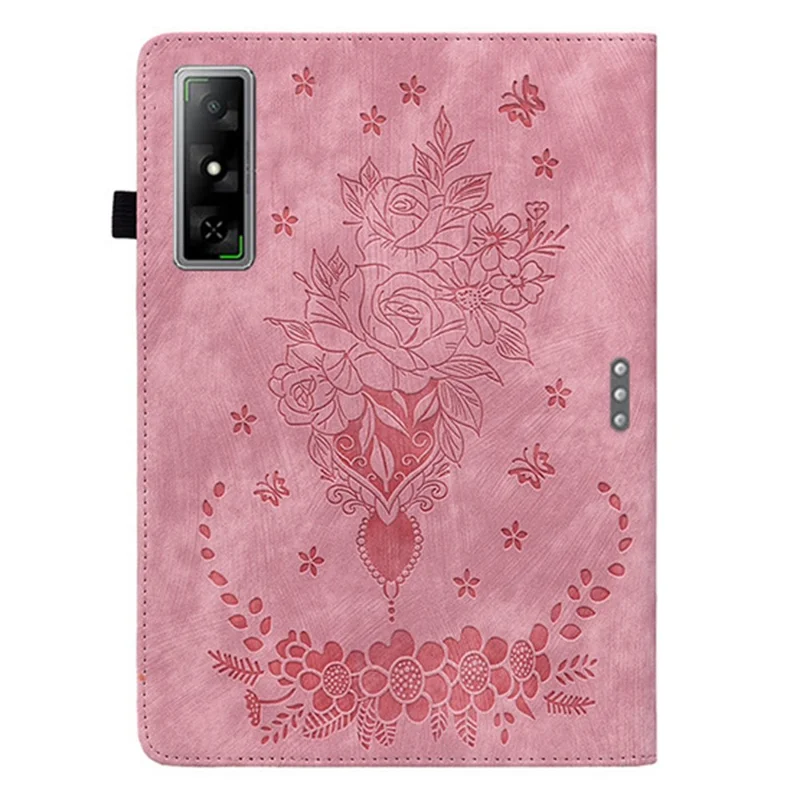For Infinix Xpad GT Case Card Holder Anti-Scratch Leather Cover Rose Flower Imprint - Pink