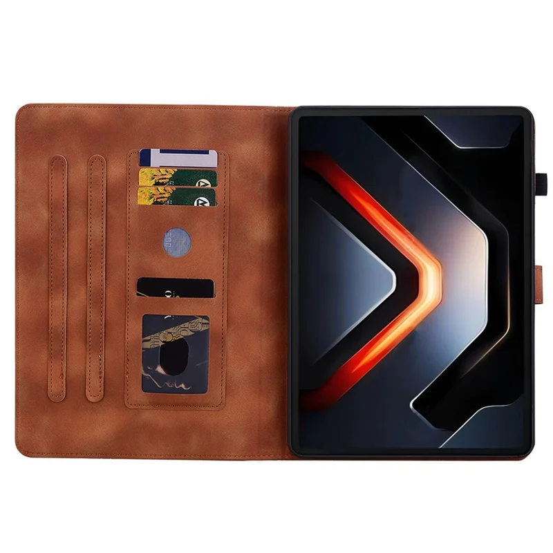 For Infinix Xpad GT Case Lily Flower Imprint Card Slots Leather Tablet Cover - Brown
